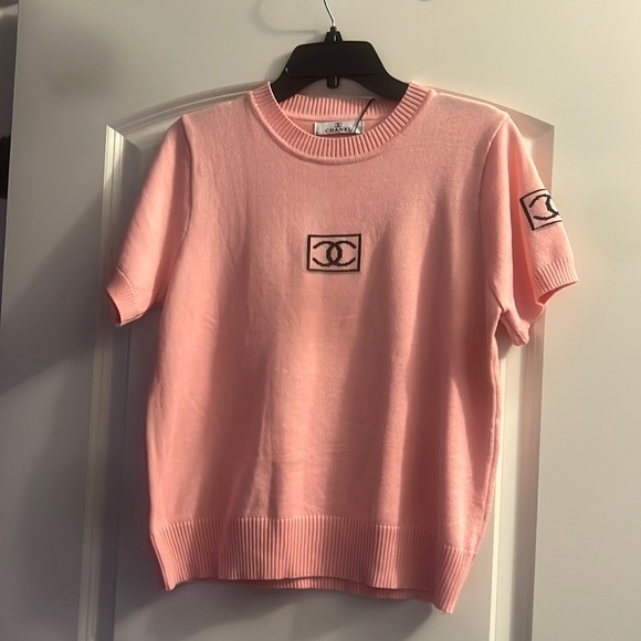 CHANEL Tops - Short Sleeve Sweater with Logo